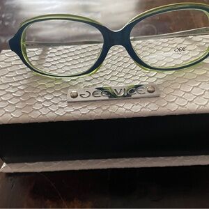 Green and Blue Oval Glasses with Two-Tone Design